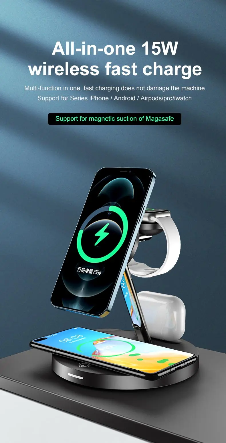 Fast Magnetic Wireless Chargers Stand for iPhone 13Pro Max 12 5 in 1 Wireless Charging Station for Apple Watch 7/AirPod Pro 2 3 usb charger 12v