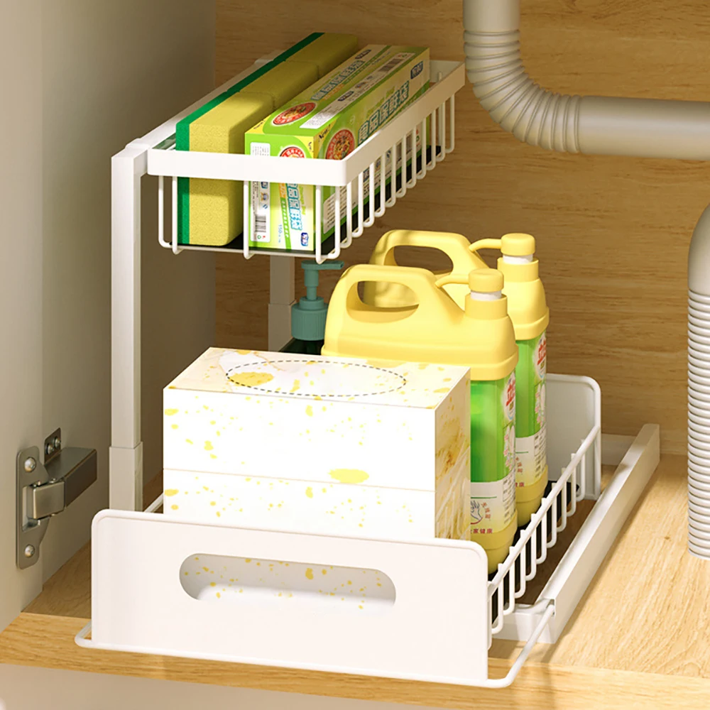 1pc Under Sink Organizer, 2-Tier L-Shape Sliding Drawer Type Under Sink  Organizers And Storage, Under Countertop Storage Basket, Pull-Out Type  Cabinet