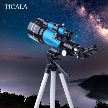 Teleskop astronomiczny TICALA 150X, refraktor z przysłoną 70 mm przenośny teleskop podróżny z adapterem do telefonu i bezprzewodowym pilotem