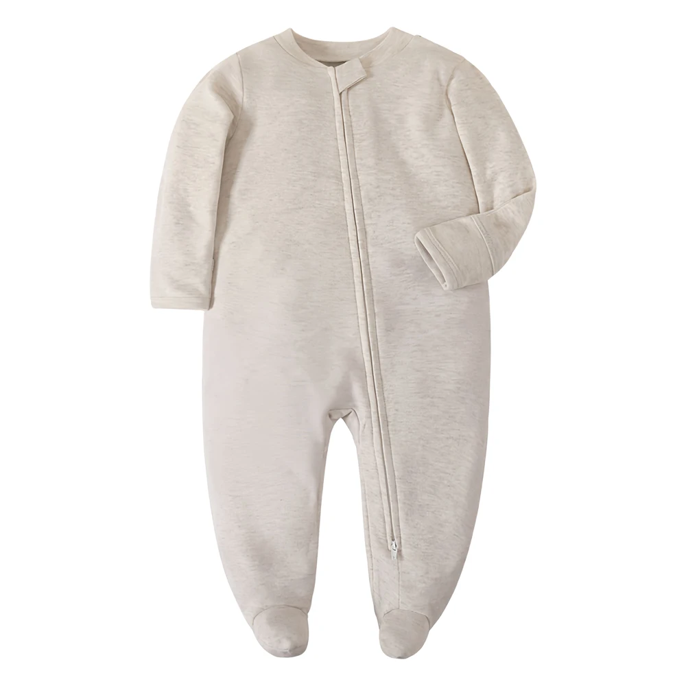 Newborn Baby Footed Sleepwear, Cotton, White, Soft, Zipper, One Piece Pajamas, Newborn Clothing, 0-12 Months