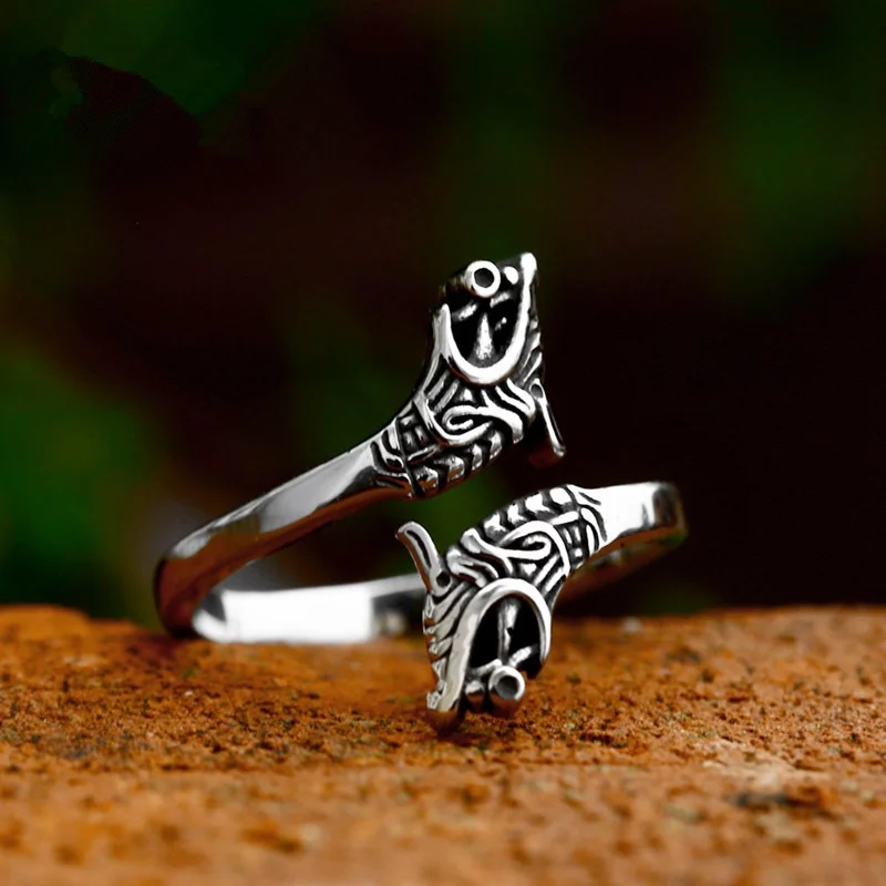 

Double Dragon Head Animal Stainless Steel Womens Mens Rings Vintage Punk For Boyfriend Biker Jewelry Creativity Gift Wholesale