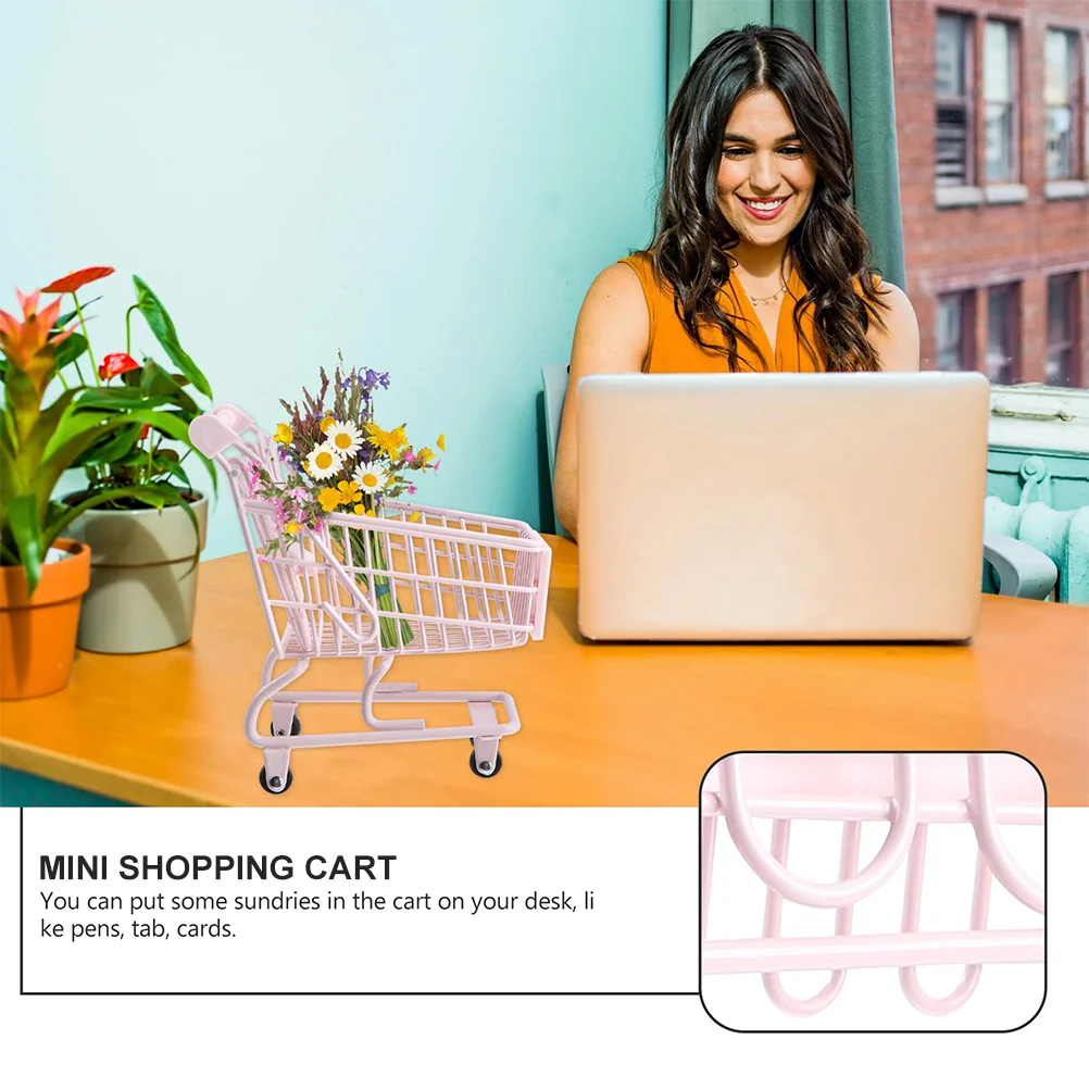 Wire Baskets for Storage Pantry Shopping Cart Toy Baby Stroller Small Supermarket Trolley Desk Pink Iron Children’s Toys 5
