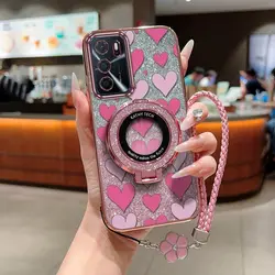 Charming Heart Phone Accessory Set with Lanyard and Stand - OPPO A38 (Pink)
