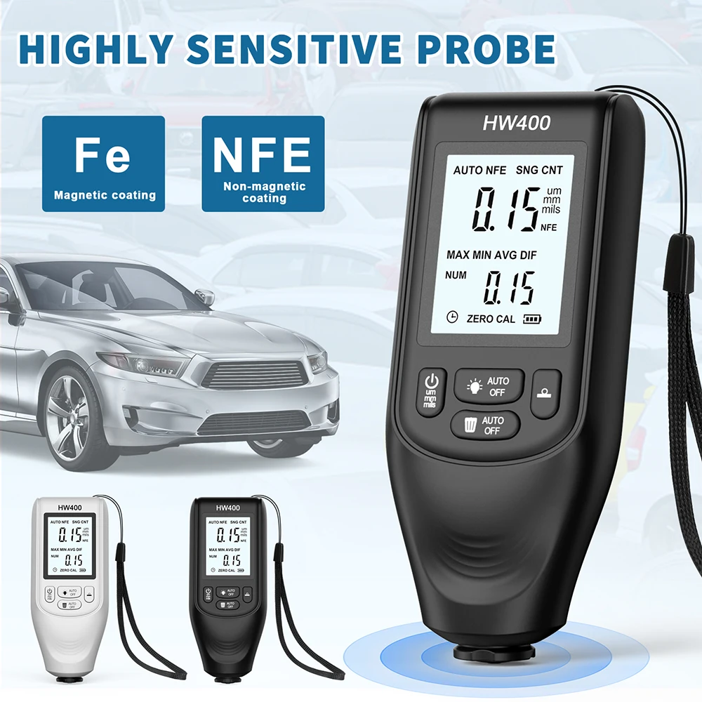 Car Paint Thickness Tester Manual Paint Tools 0-2000um High-precision for FE/NFE