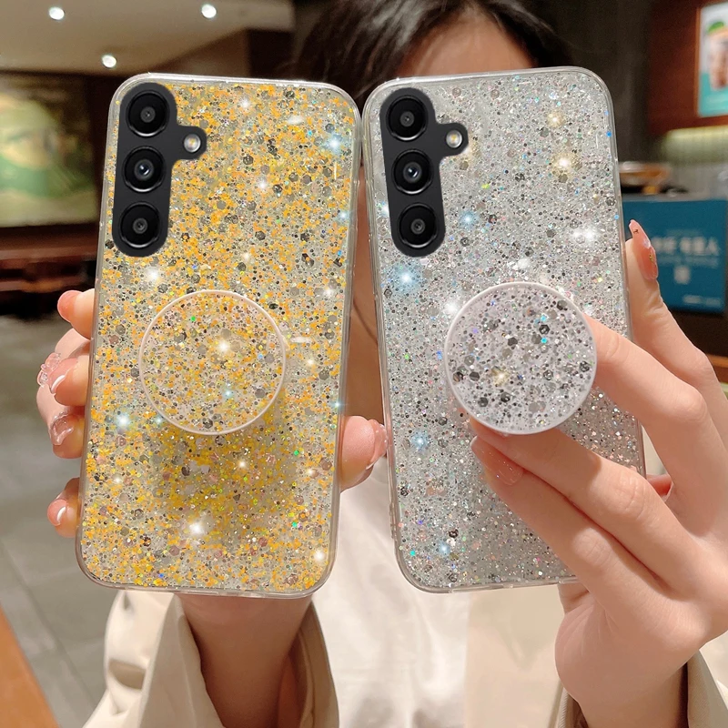 Custodia Per Telefono Gypsophila Con Glitter Lucido Per Samsung Galaxy A14 A24 A34 A54 A04 5G Bling Gold Silver Foil Cover In Silicone