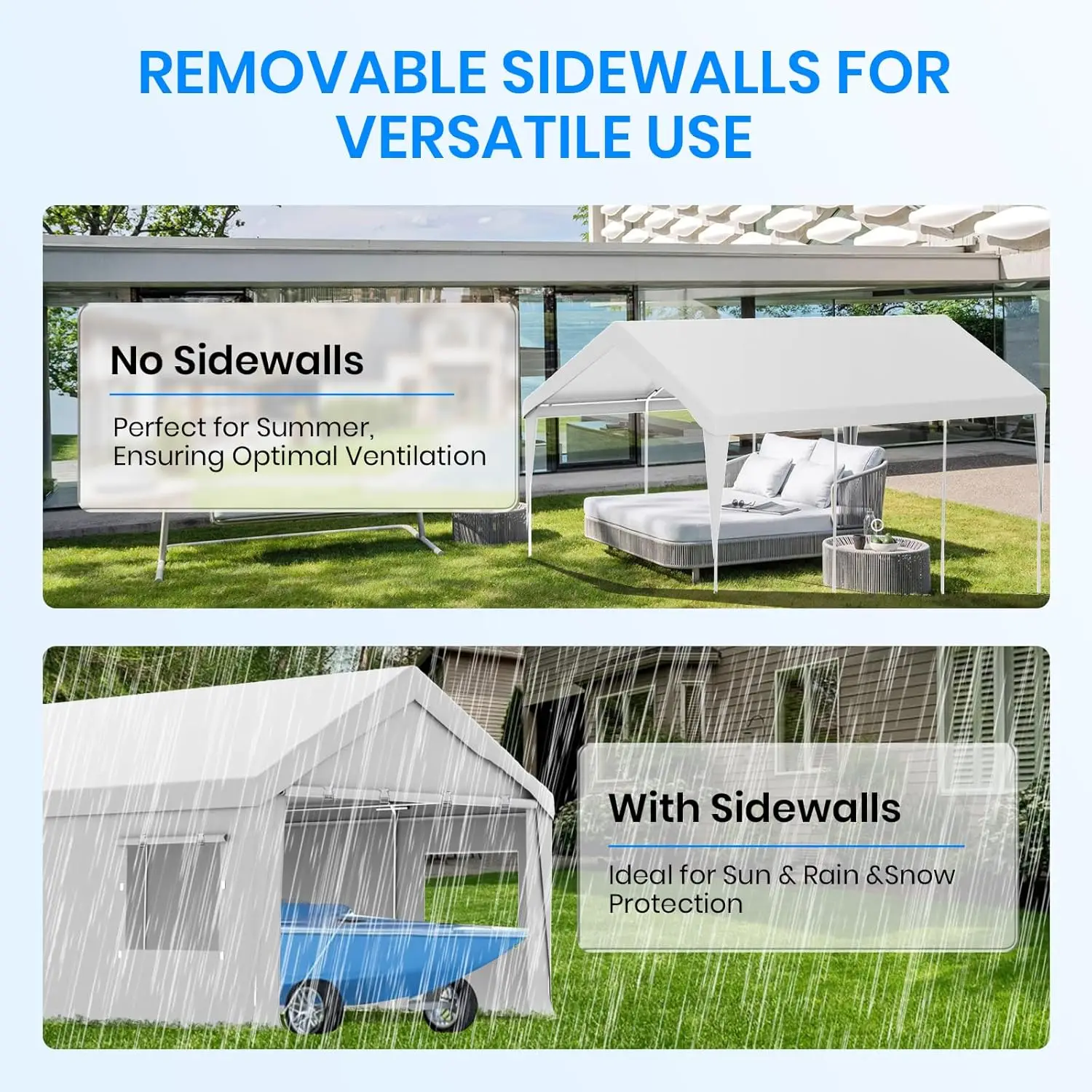 10x20Heavy Duty Portable Garage,Carport Canopy with Roll-Up Windows & Doors,Portable Garage and Shelter with Removable Sidewalls