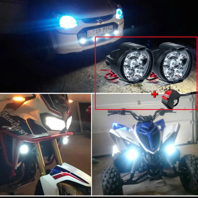 

2Pcs Motorcycle LED Light Electric Car Lights 6LED White Light Spotlights Scooter Auxiliary Headlights Motorcycle Fog Lights