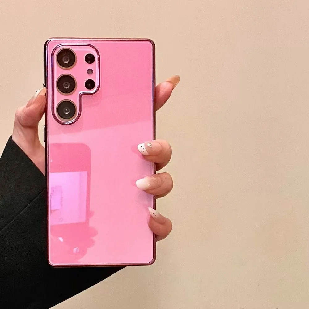 Luxury Glossy Glass Phone Case with Candy Color & Camera Protection - Shockproof Cover