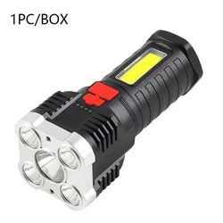 High Power Rechargeable LED Flashlight with Spotlight & Side Light - 3 Lighting Modes (HY912 black)