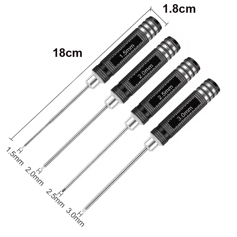 RC 자동차용 4PCS 1.5/2/2.5/3.0mm 검정색 육각 드라이버 알렌 렌치 수리 도구 세트