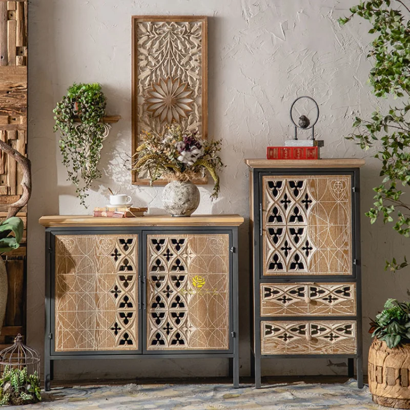 

American Country Vintage Engraving Lobby Entrance Cabinet B & B Living Room TV Cabinet Decoration Sideboard Cabinet