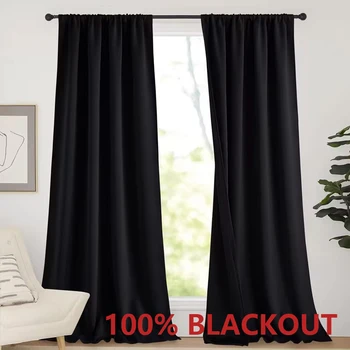 1/2PC Modern 100% High Shading, Waterproof And Insulated Indoor And Outdoor Curtains And Door Curtains 1