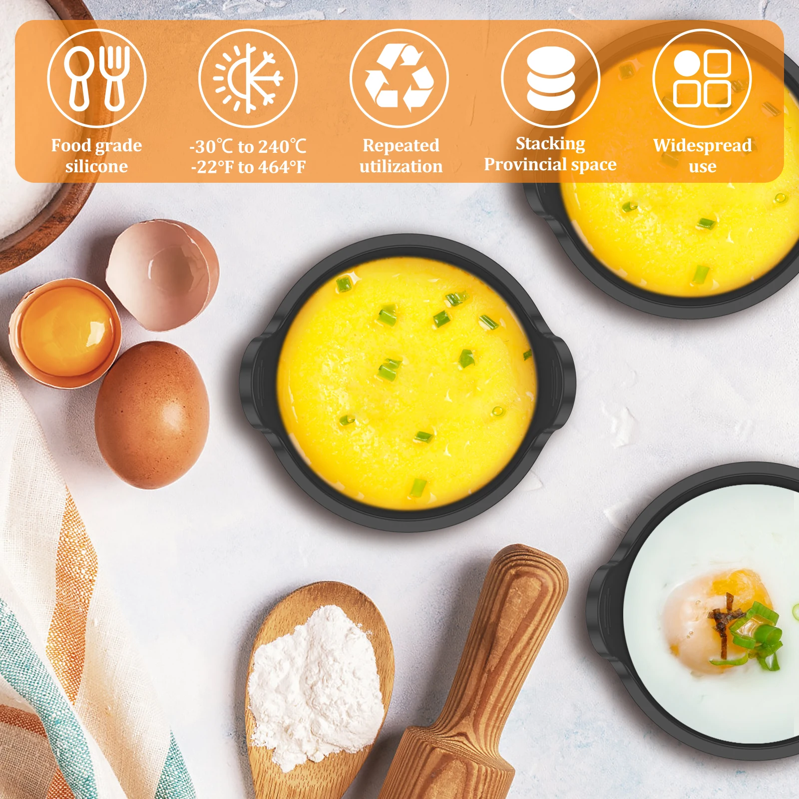Air Fryer Egg Poacher 4Pcs Food Grade Silicone Egg Poaching Cups Non-Stick Round Silicone Ramekins Reusable Baking Cups