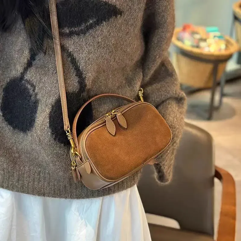 Women's Genuine Suede Cowhide Leather Shoulder Bag Soft Cow Versatile Ladies Crossbody Bag Trendy Luxury Female Designer