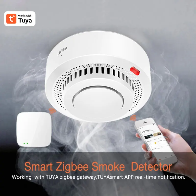 Zigbee Smoke Detector Tuya Smart Smoke Detector Sensor Security Fire Smoke Alarm Smart Home Safety System Works With Smart Life