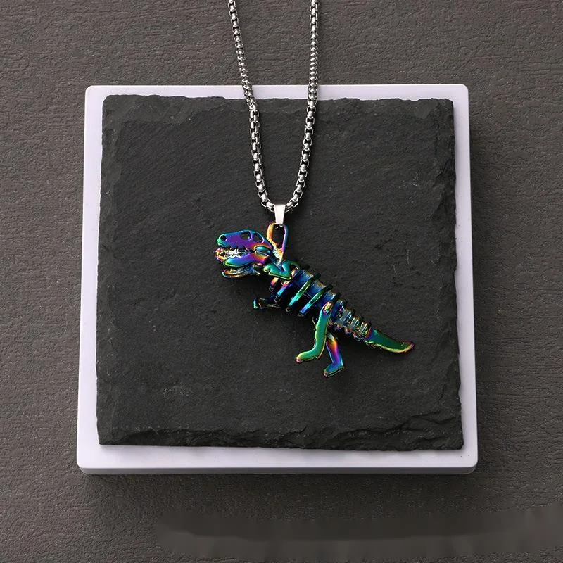 Collier de dinosaure squelette coloré accessoires hip-hop tendance pendentif de personnalité masculine et féminine chaîne de pull étudiant cadeau de couple pour petite amie_voghion.com