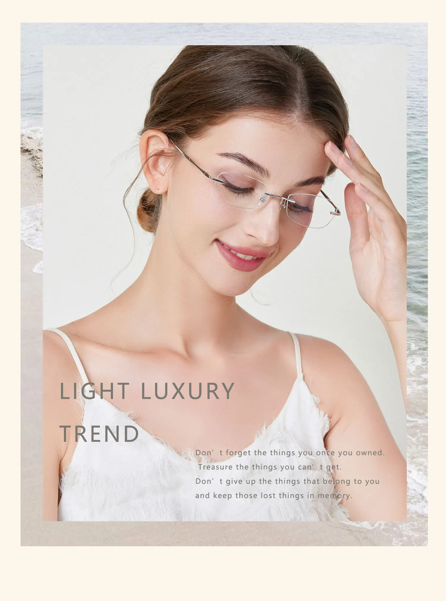 Zarte randlose Brille mit individuellen Korrekturgläsern 1,61 1,67 Myopie Lesebrille Damen Herren Brillen Reines Titan – Detail 3