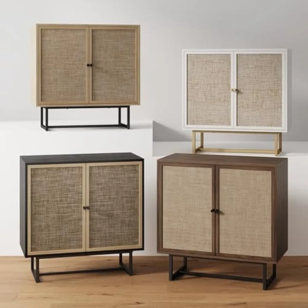 Kova Accent Sideboard Storage Cabinet in Light Wood and Rattan with Metal Frame, Adjustable Shelves and Cane Doors, for Hallway 3