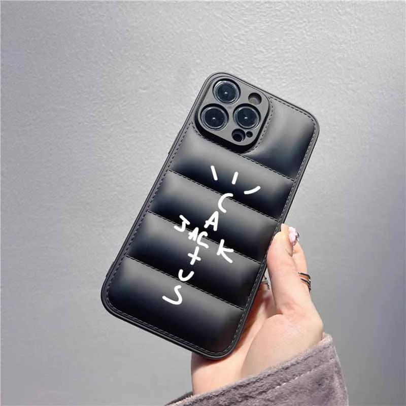 Luxury Puffer Cactusjack Hip Hop Soft Phone Case with High-Collar Down Jacket Design