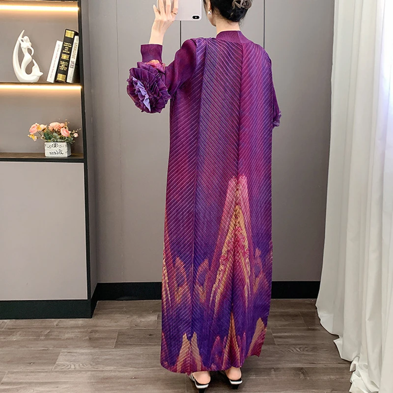 LANMREM Red Pleated Hand-Cranked Floral Print Women's Long Dress Long Sleeve Elegant Temperament Elastic Loose Dresses 2DB4509 - Image 5