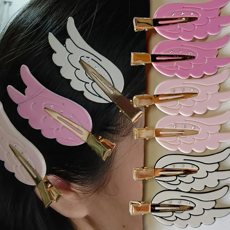 Y2K Nischen-Design Engelsflügel Rosa Serie Diamantbesetzte Nahtlose Haarspange Kantenclip Hochwertige Seitenpony-Klammer