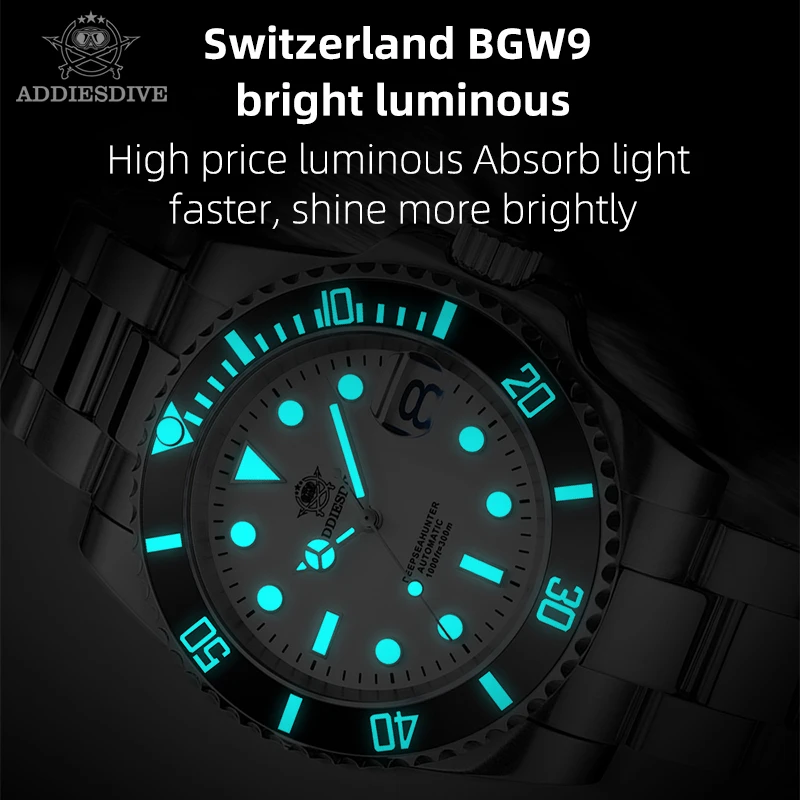 ADDIESDIVE New Men's Automatic Mechanical Watches 41mm Sapphire 316L Stainless Steel 300M Waterproof Diver Watch Reloj Hombre