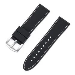Premium Silicone Waterproof Watch Bands with Thick Stitching - 22mm (Black White)