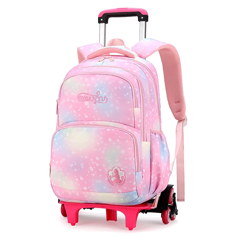 Children Waterproof Orthopedic School Backpack with Wheels Elementary  Schoolbag Detachable Trolley School Bags for Kids Girls