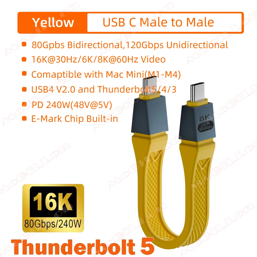 Premium Thunderbolt 5 USB-C to USB-C Cable – Fast Charging 240W, 16K Video, 80Gbps High-Speed Transfer