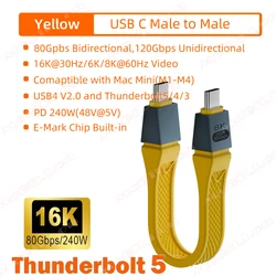 Premium Thunderbolt 5 USB - C to USB - C Cable - Fast Charging 240W, 16K Video, 80Gbps High - Speed Transfer - 13cm(app.) (Yellow)