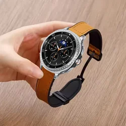 Premium Silicone - Leather Magnetic Watch Band Strap - Universal Fit - Watch 8 Classic 46mm (Brown)