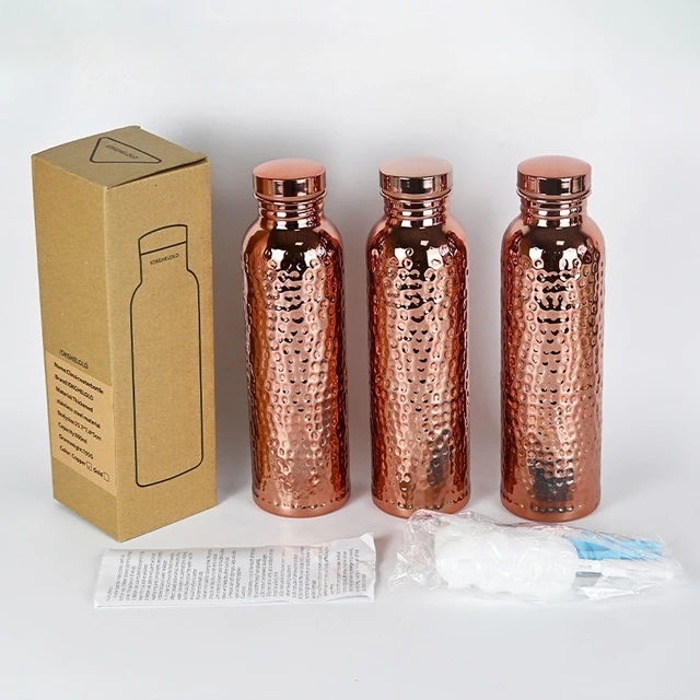 800ML Electroplated Copper Water Bottle​ ​One-Click Open Lid​ Anti-Slip​ ​Hammer Pattern Bottle​ Sports Water Bottle 2
