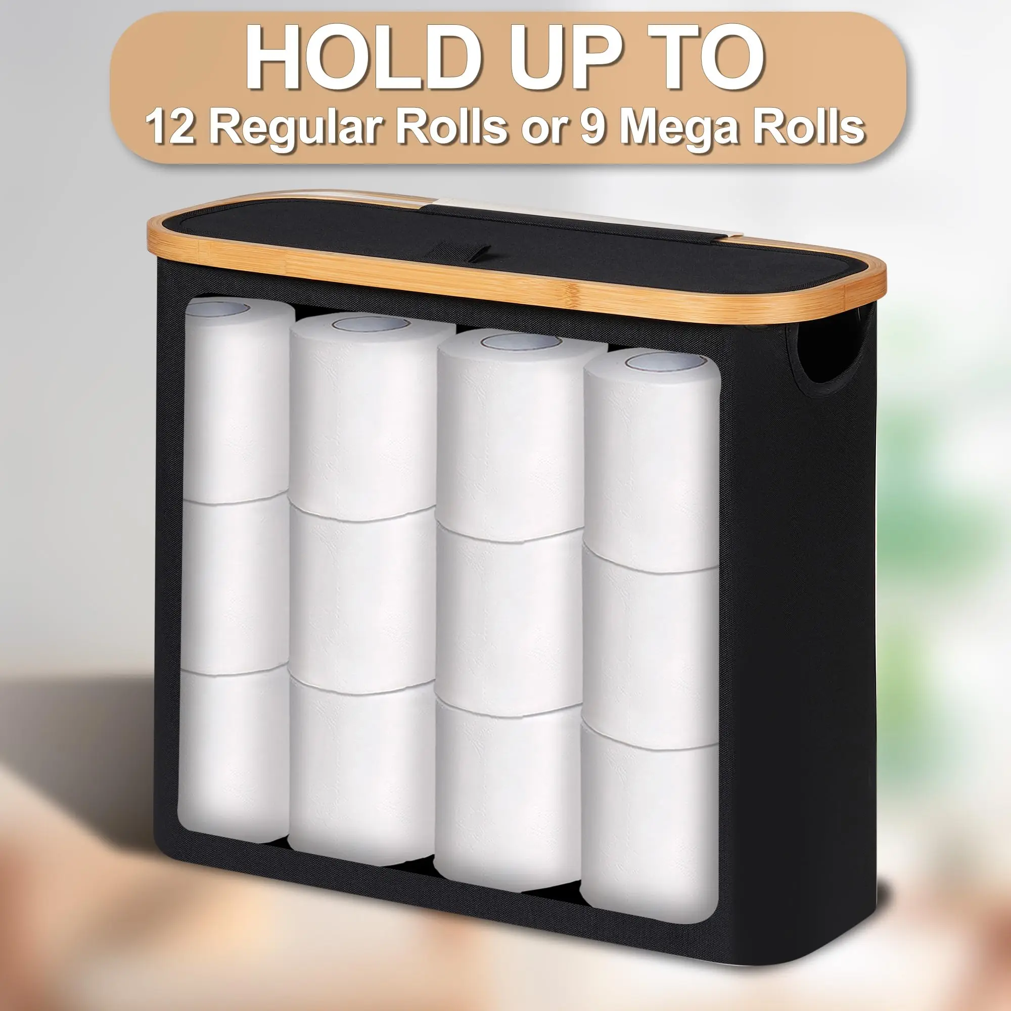 Foldable Toilet Paper Storage Basket with Lid Handle Waterproof Toilet Paper Holder Stand Bathroom Organizer Cabinet Container 4