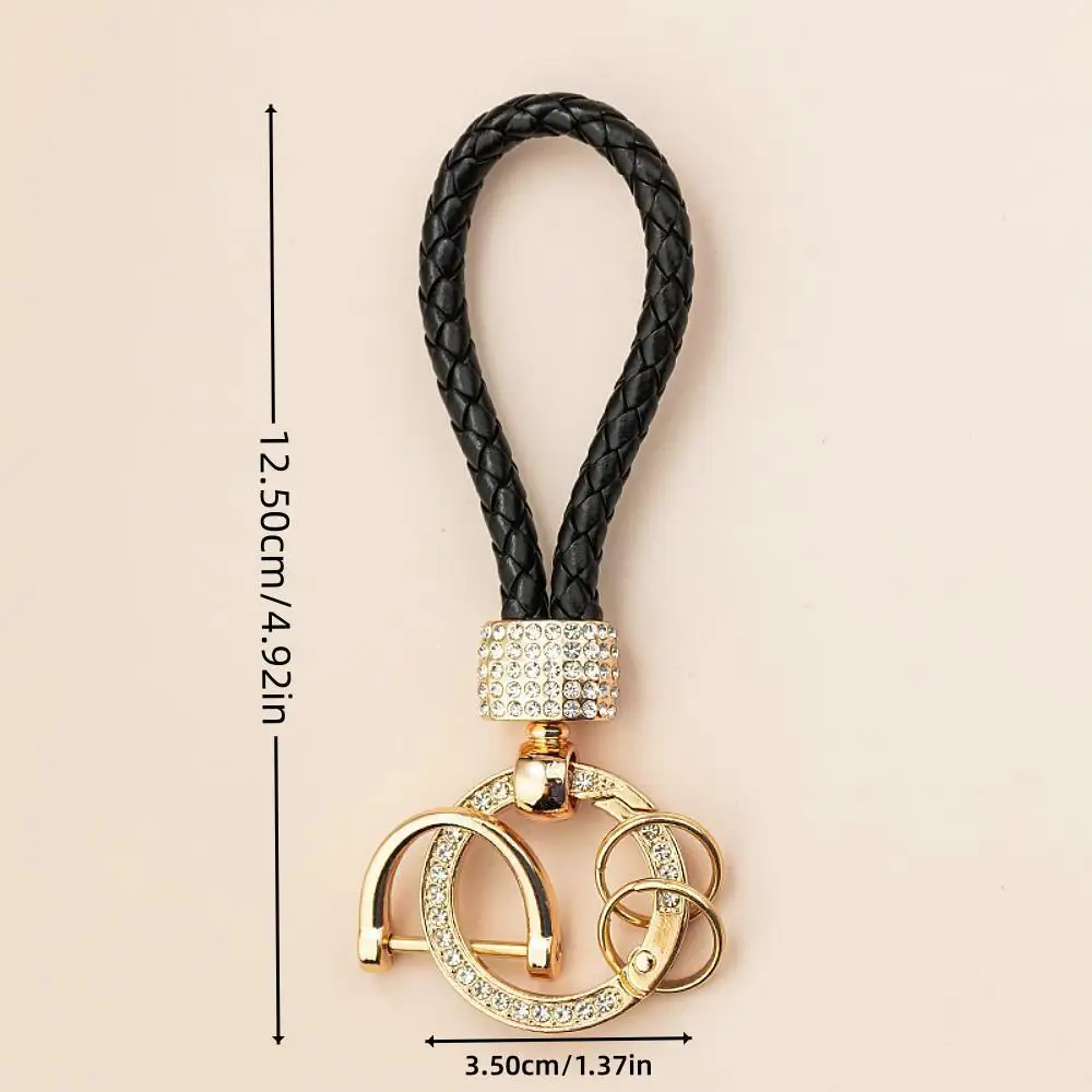 Handcrafted Braided Rope Keychain with Sparkling Rhinestones - Stylish Monochrome Fashion Accessory