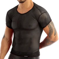 Fashion Men's Mesh See-Through Tank Vest Solid Color O-neck Fishnet T-Shirt Muscle Crop Tops Clubwear Stage Men Clothing