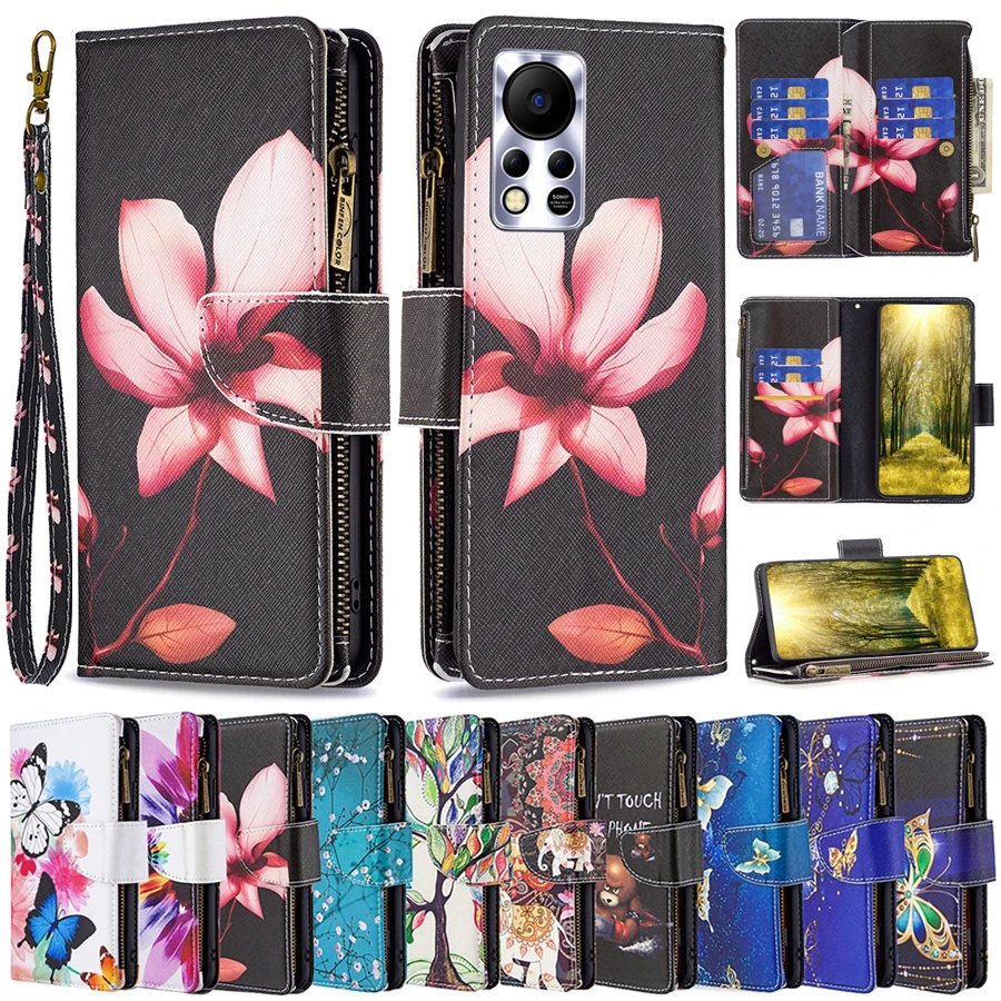 

Wallet Painted Zipper FIip Leather Case For Infinix Hot 11 11s 11t 11 NFC 11 Play 10 Play Note 11 Pro Smart 6 Zero X Pro X Neo