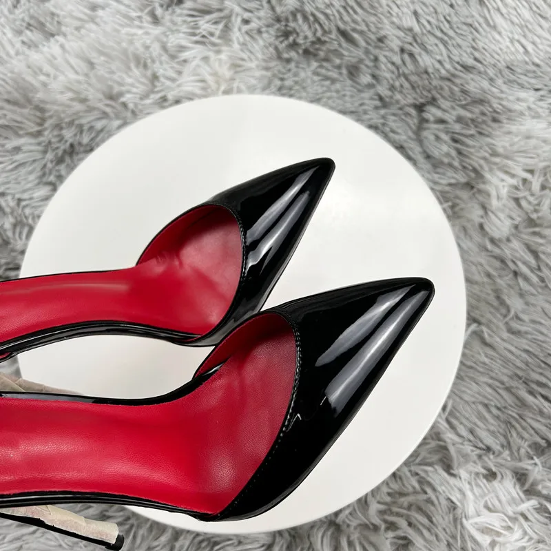Black Patent Leather Women Ankle Strap Stiletto Pumps Pointed Toe Sexy High Heel Shoes 8cm 10cm 12cm Customize 33-46 5