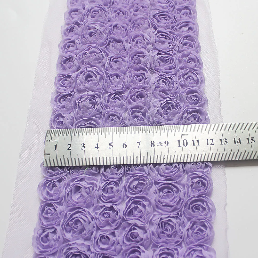 2y/lot 10cm 6 Rows Chiffon Rose Trimming for Princess Girls Dress Clothes Romper Sewing Lace Children Hair Bow Supplies