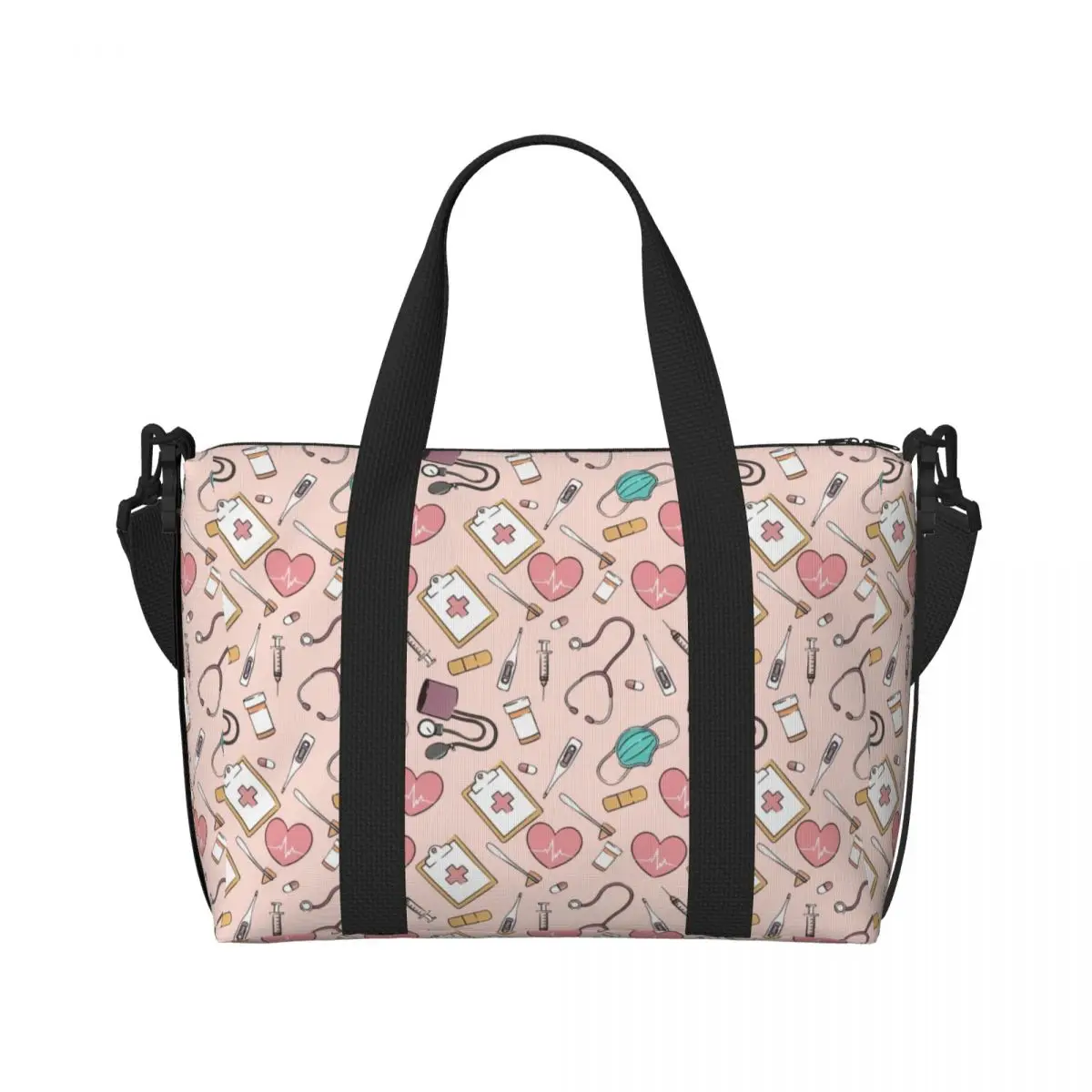 Custom Funny Nurse Pattern Grocery Tote Shopping Bag Women Big Capacity Health Nursing Beach Gym Travel Bags 2
