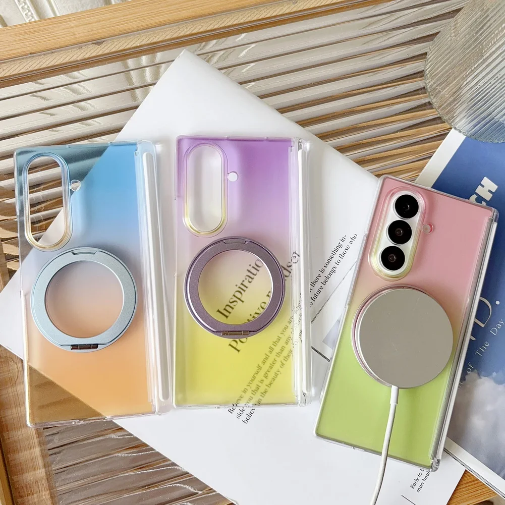 Colorful Gradient Metal Magnetic Ring Holder Case For Samsung Fold_voghion.com