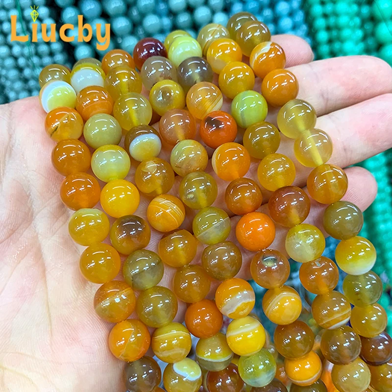 주얼리 제작용 천연 스톤 오렌지 스트라이프 오닉스 마노 수제 비즈, DIY 인기 하프 체인, 15 인치 도매, 4mm, 6mm, 8mm, 10mm, 12mm, 14mm 