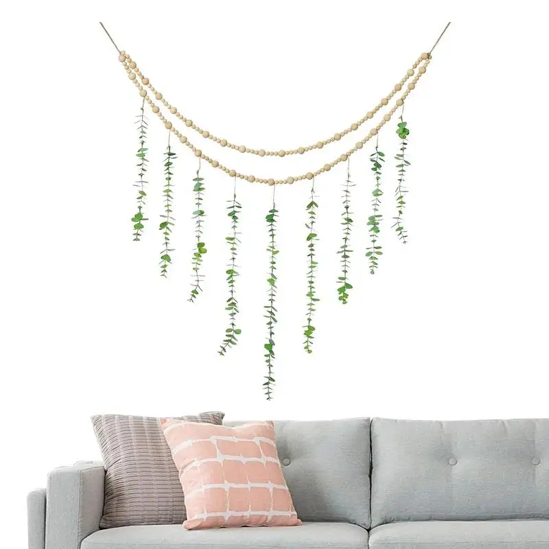 

Eucalyptus Boho Decor Boho Wall Decor Wooden Bead Garland Wall Fake Leaves Greenery Decoration Artificial Greenery Eucalyptus