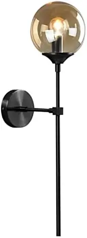 

Mid Century Black Mounted Sconce Round Clear Glass Lamp Minimalist Slim Sconce Light for Hallway, Stairs, Bathroom Mirror Pe
