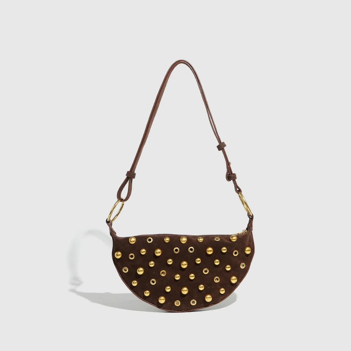 Designer Studded Shoulder  Rivet Crescent Bag 2025 New Women's Metal Underarm  High-end Retro Rivet Polka Dot Shoulder Bag