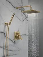Delta Faucet Modern Raincan 2-Setting Square Shower System Including Rain Shower Head and Handheld Spray Gold 2