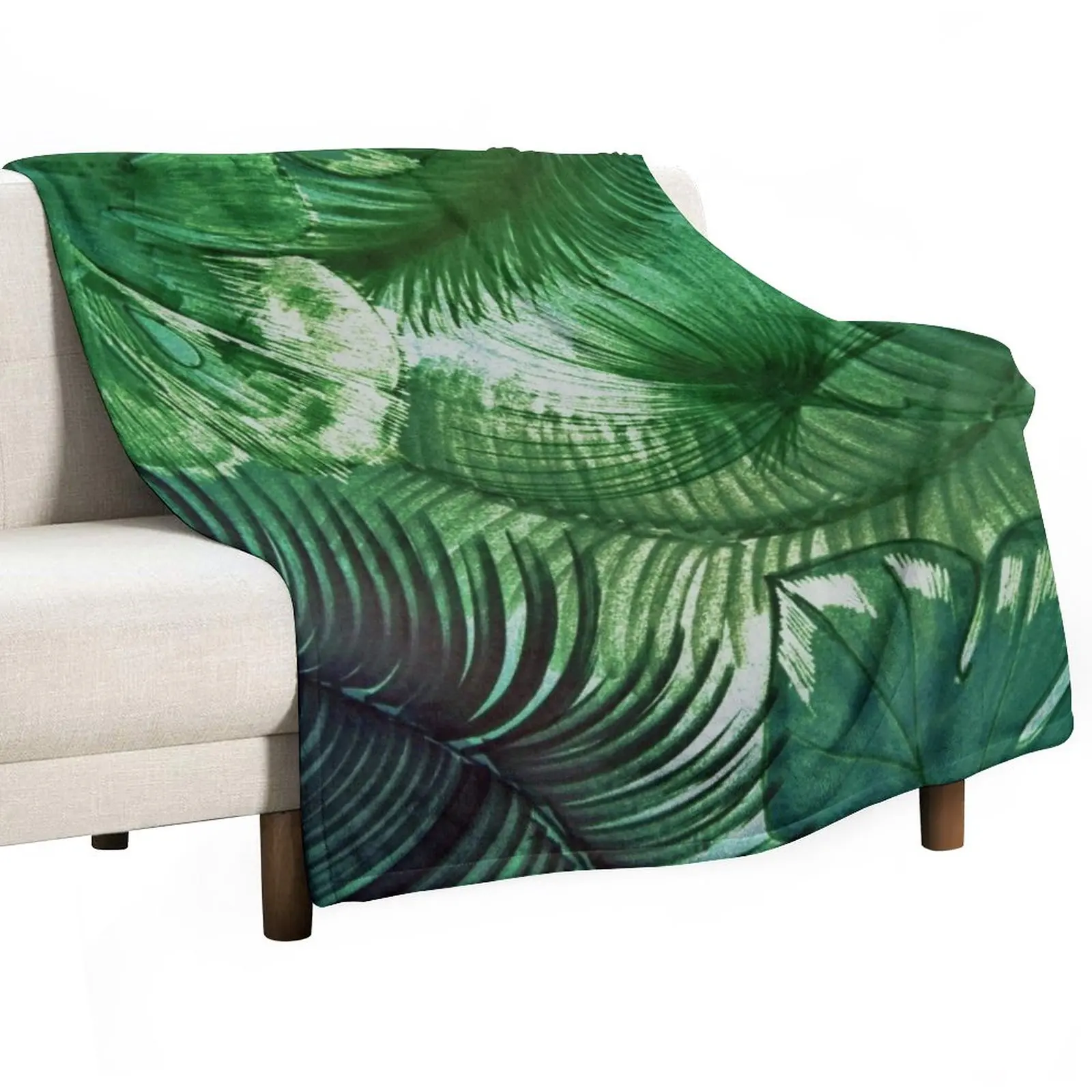 

VIVID EMERALDTEAL GREEN TROPICAL YUCCA LEAVES BOTANICAL PRINT Throw Blanket Sofa Blanket Blankets For Sofas