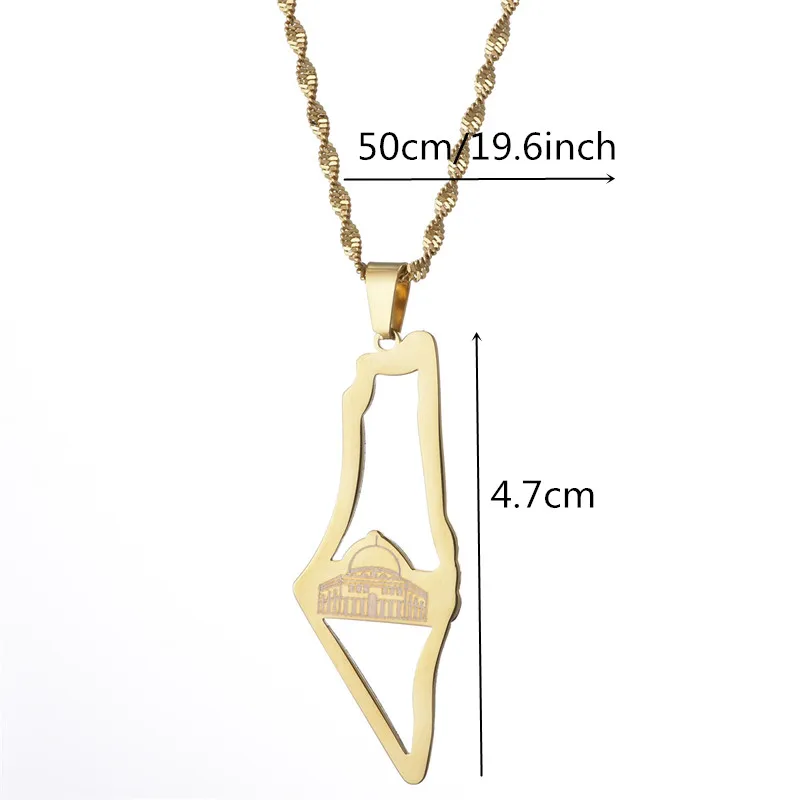 Stainless Steel Israel Palestine Map Pendant Necklace Country Geography Chain for Women Jewelry Gift 4