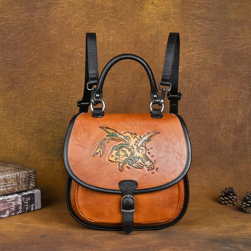 

Multifunctional Vintage Genuine Leather Backpack Women Original Cowhide Tote Handbag Real Cow Leather Travel Bag