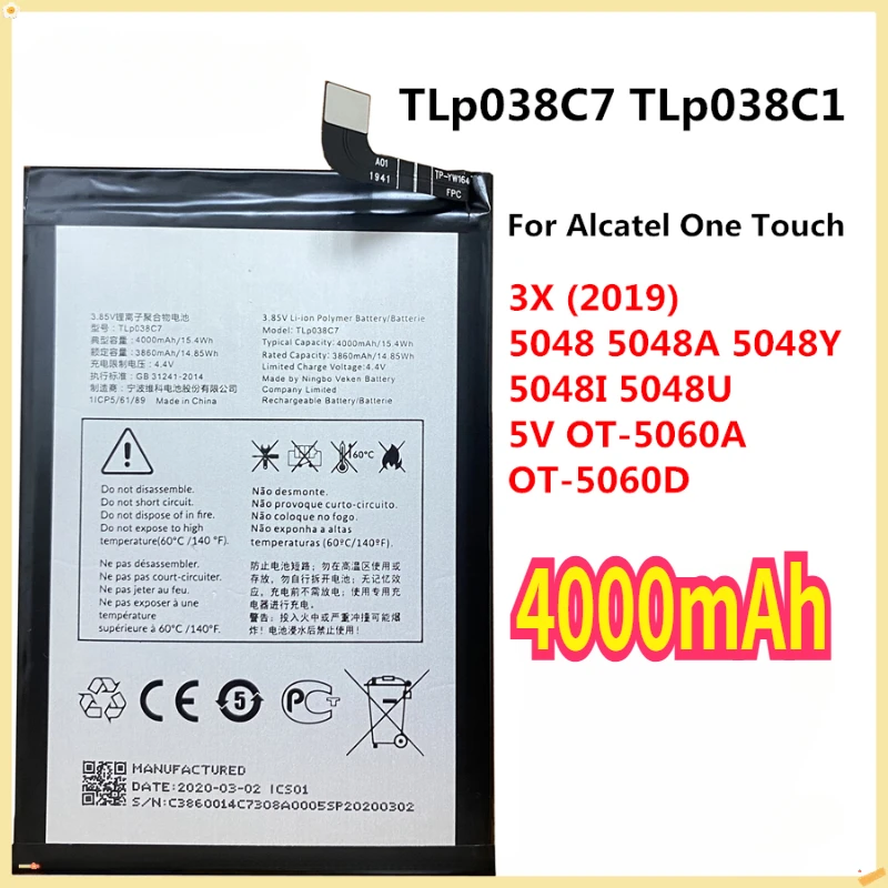 TLp038C1 TLp038C7 Battery for Alcatel 3X (2019)2019 5048 5048A 5048Y 5048I 5048U One Touch 5V OT-5060A OT-5060D 7 6062w