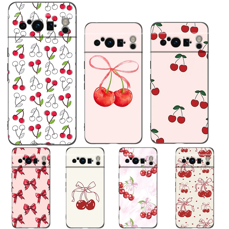 Charming Cherry Bow Soft Shockproof Black Phone Cover